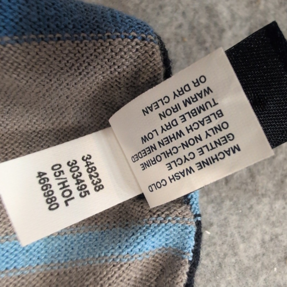 Gap Reversible Knit Scarf Blue Grey Black Striped 348238 Cotton Blend Mens Women - Picture 6 of 9